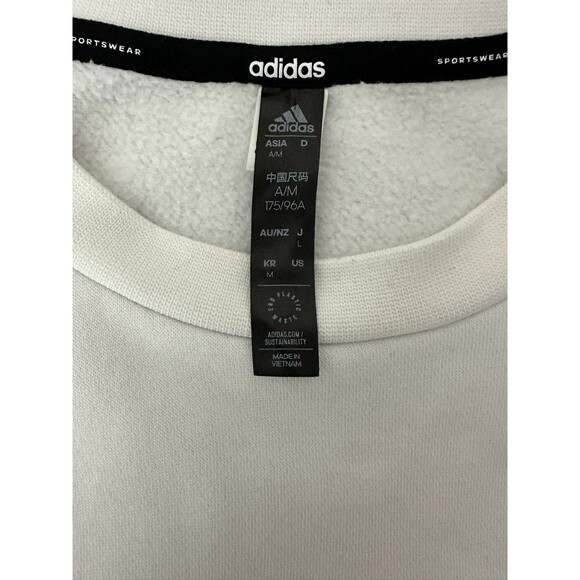 Adidas Three Stripes Crewneck Sweatshirt White Logo Fleece Pullover M Athleisure - Picture 5 of 12